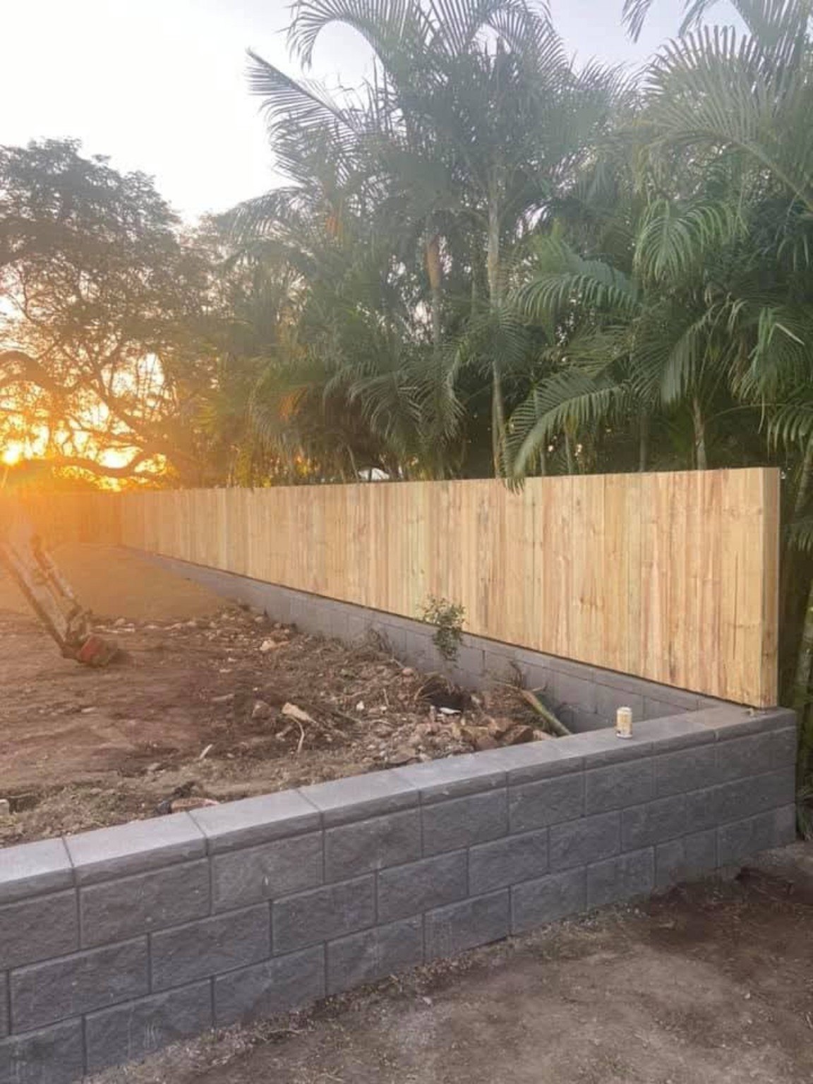 Finished retaining wall and fencing