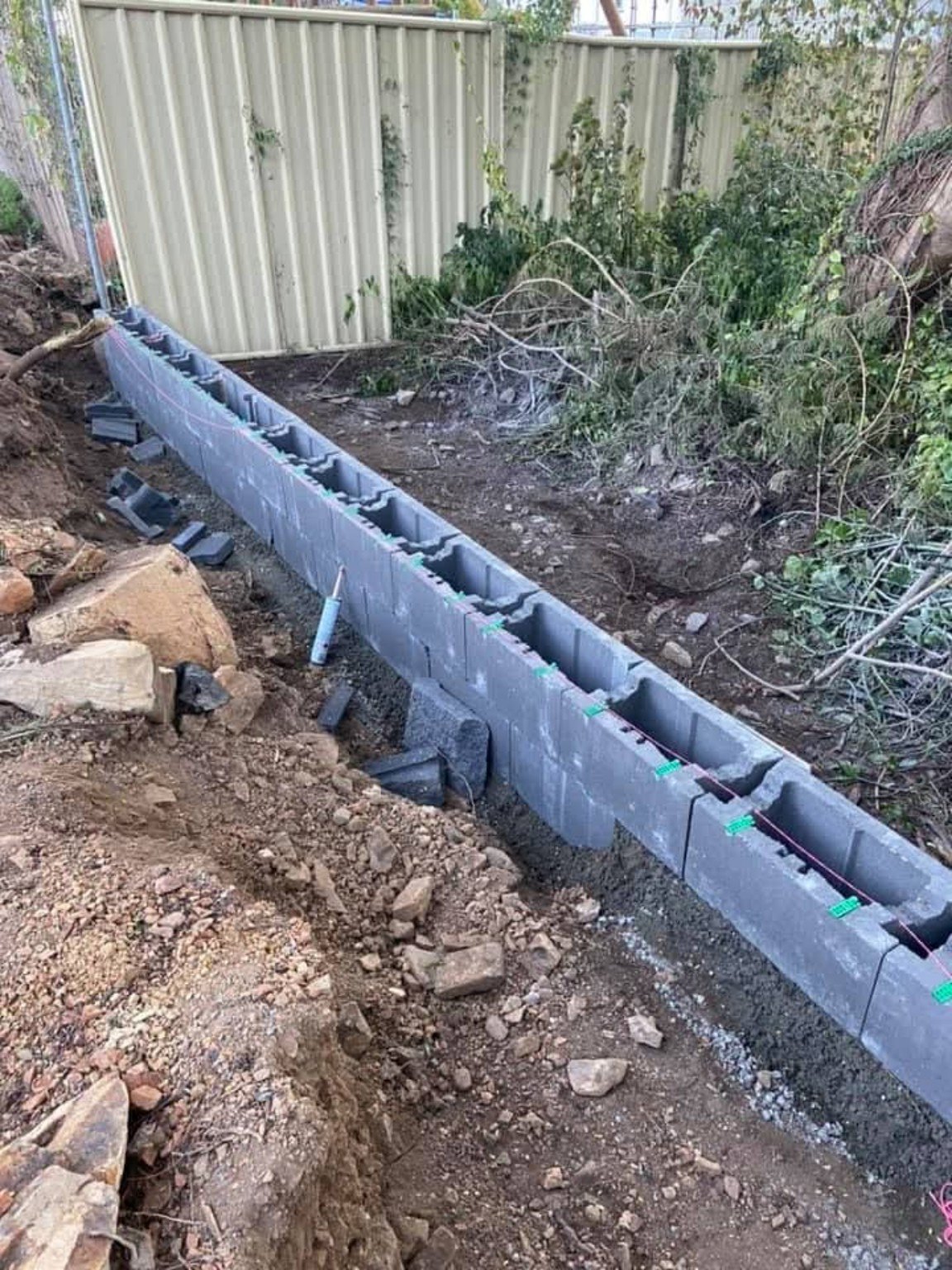 Retaining wall under construction